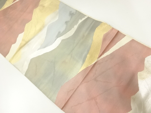 アンティーク　服部織物製　こはく錦山並み模様織出し袋帯（材料）